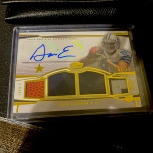 A game worn Gavin Escobar 3 patch jersey a football and auto, /25 topps chrome.